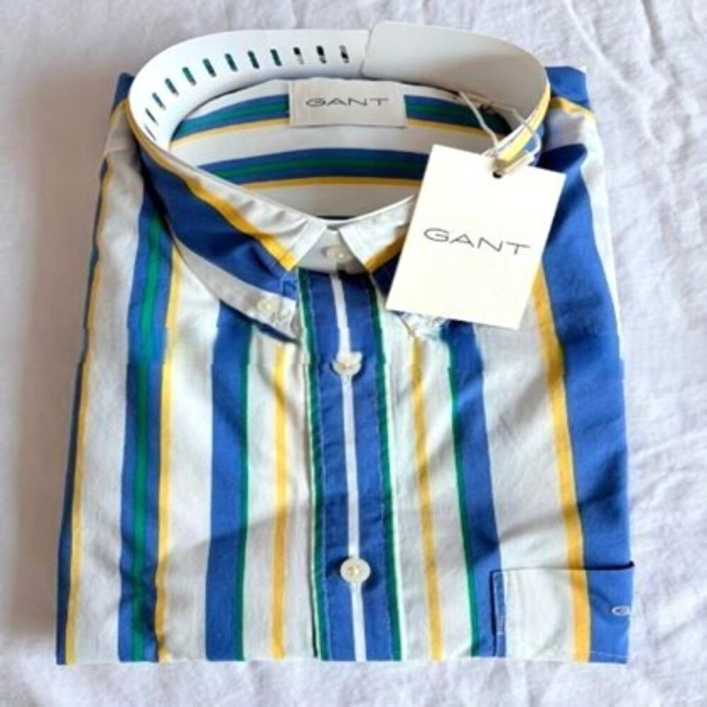 Gant Men's Multicolor Poplin Striped Button Up Shirt Size M